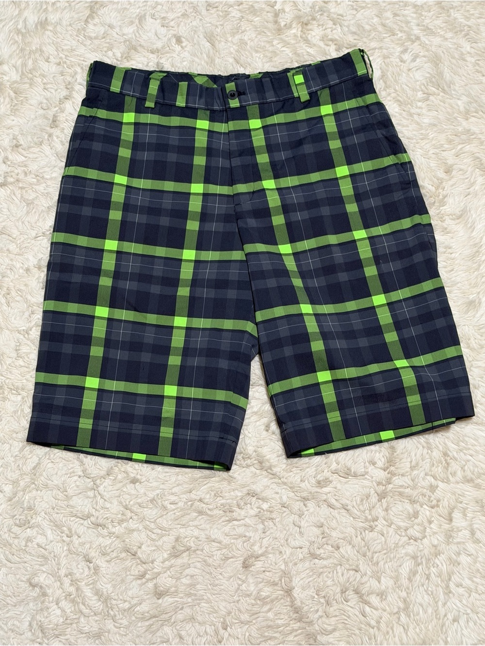 Nike Golf Shorts Dri-Fit Performance Chino Flex Gray Green Plaid - Size 32